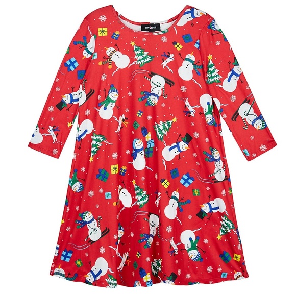 Long Sleeve Holiday Print Knit Dress - Picture 1 of 2